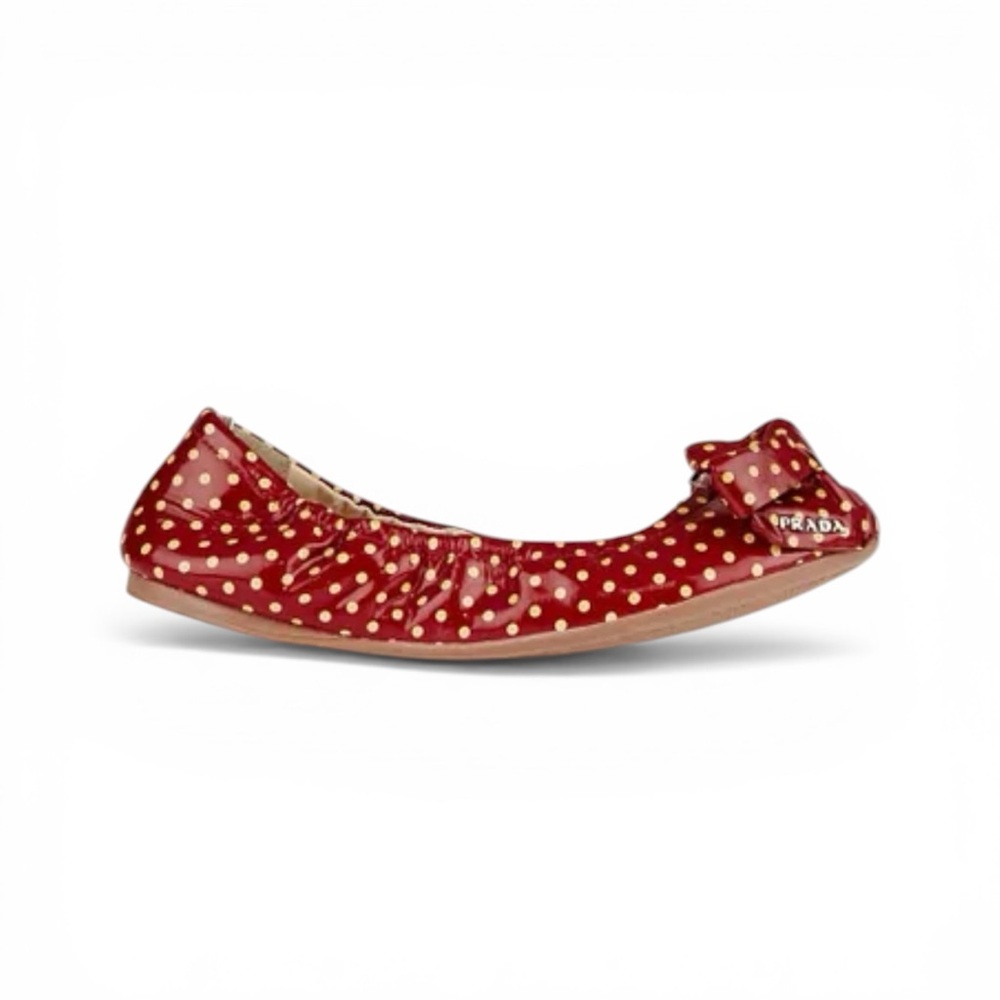 Prada Red Polka Dot Patent Ballet Flats with Bow IT35.5 - Picture 2 of 8